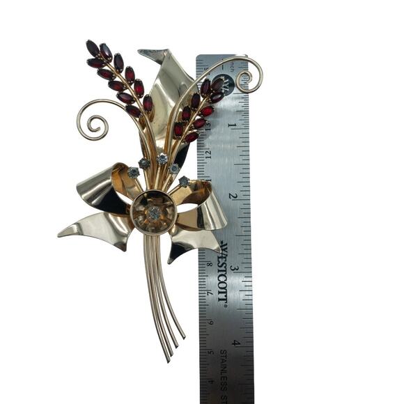 Vendome Vintage 12K Gold Filled Brooch & Earrings Set – Red Rhinestones - Picture 7 of 16